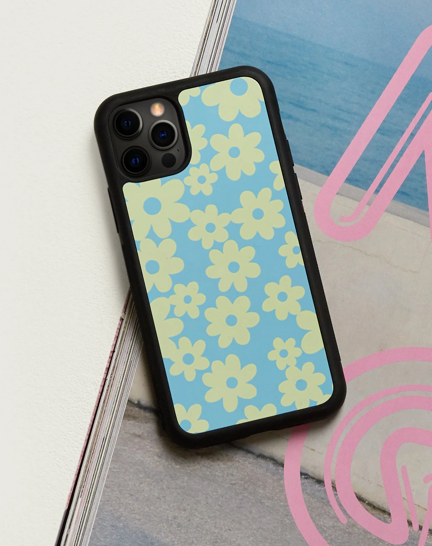 Iphone Tasche in Retro Daisy Blau