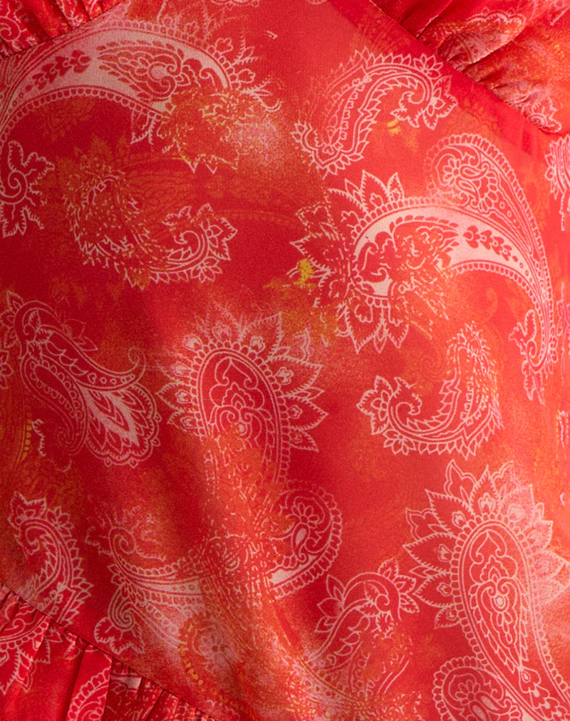 Iravela Asym Oberteil aus Paisley Chiffon Rot - Image 6
