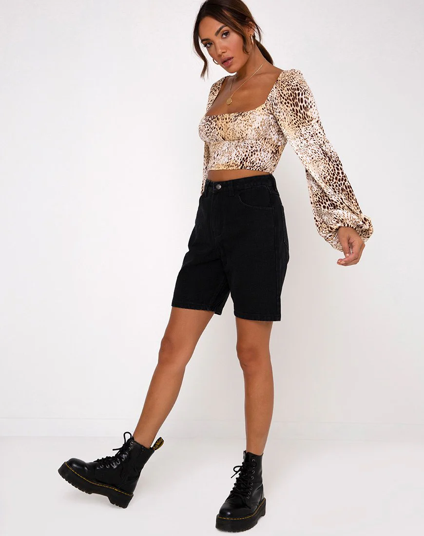 Irene Langarm-Top in Crinkle Sand Leopard - Image 6