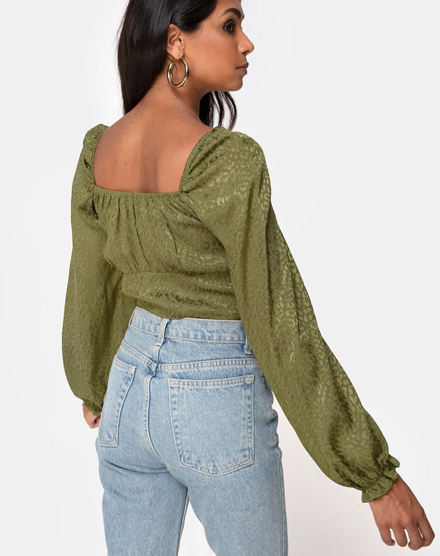 Iris Crop Top aus Satin Cheetah Khaki - Image 2