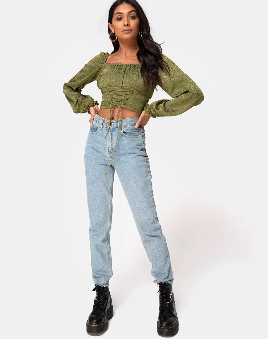 Iris Crop Top aus Satin Cheetah Khaki - Image 3