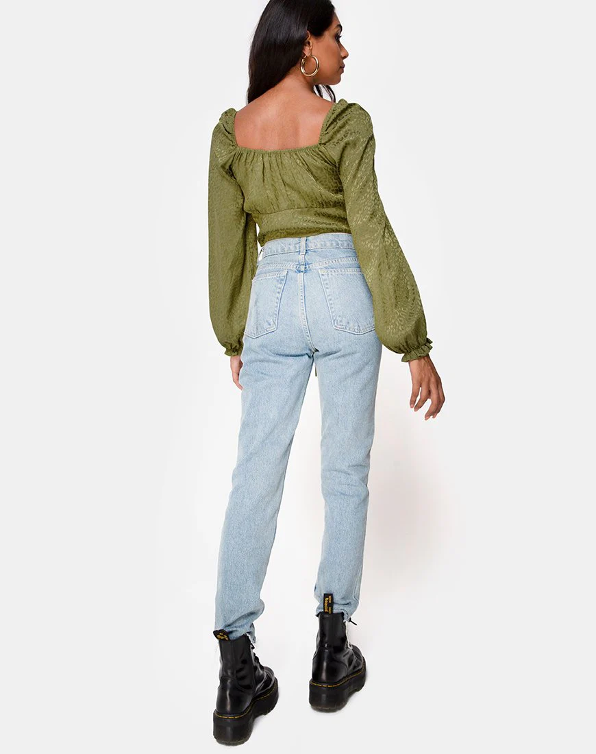 Iris Crop Top aus Satin Cheetah Khaki - Image 4