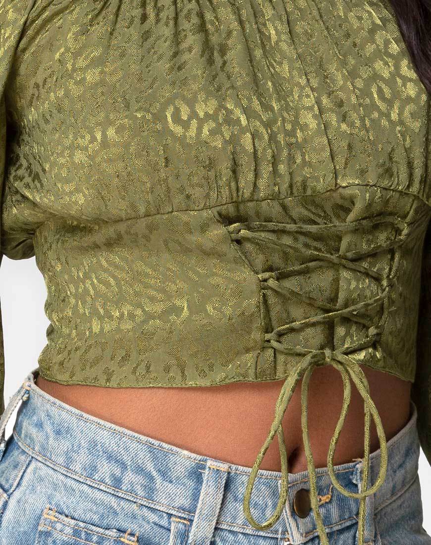 Iris Crop Top aus Satin Cheetah Khaki - Image 5