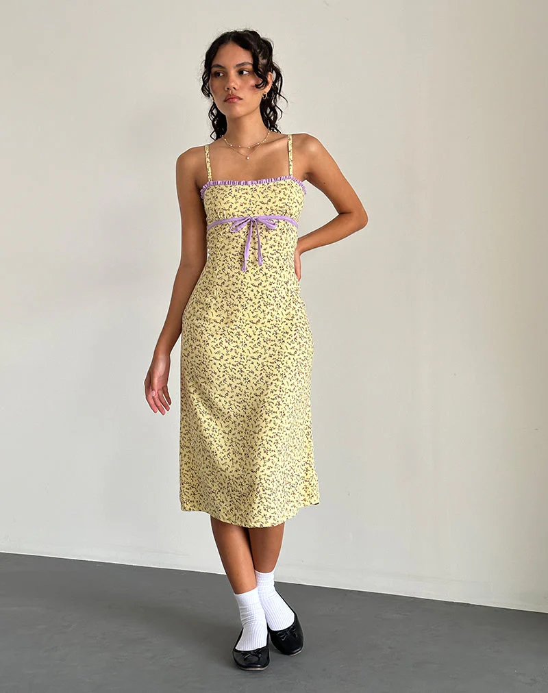 Isaure Midikleid in fließendem Blumengelb