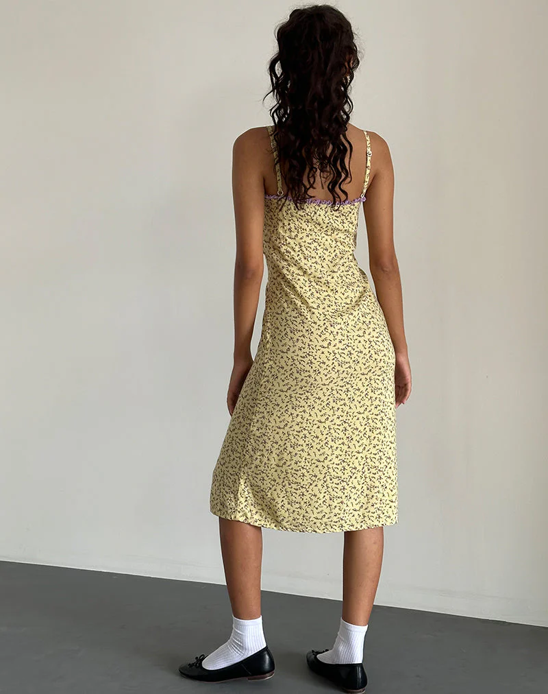 Isaure Midikleid in fließendem Blumengelb - Image 3