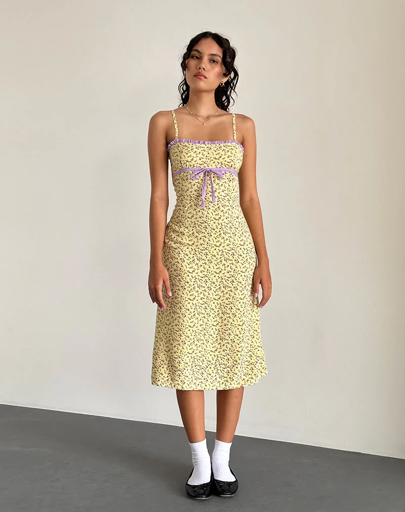 Isaure Midikleid in fließendem Blumengelb - Image 4