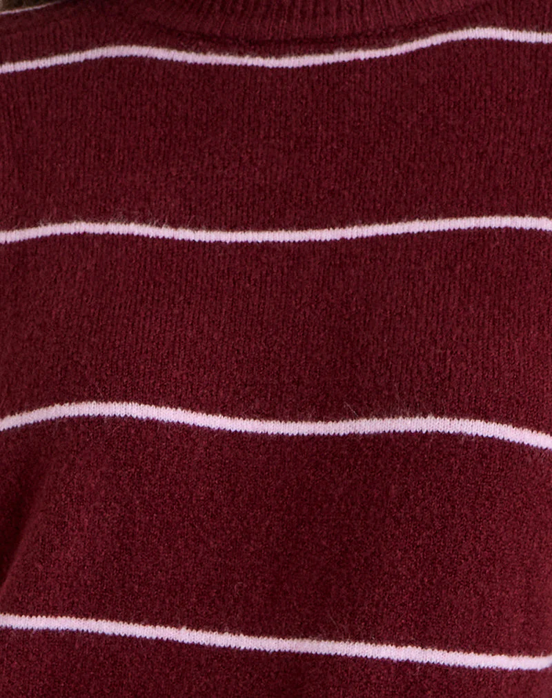 Ishari Strickpullover in Burgunderrot mit rosa Streifen - Image 7