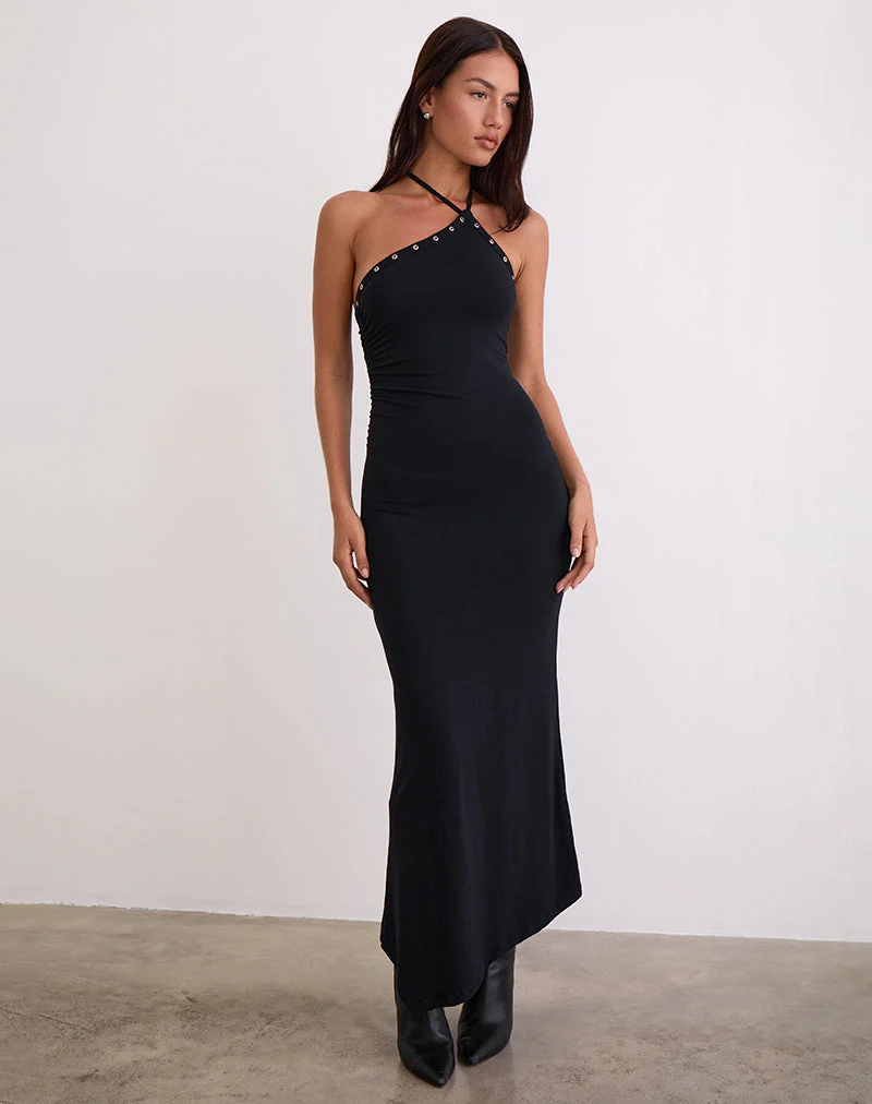 Ishikawa Asymmetrisches Maxikleid mit Ösen in Schwarz - Image 3