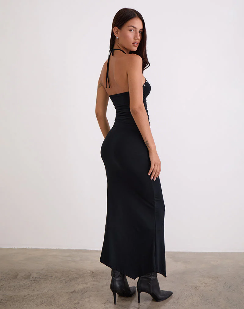 Ishikawa Asymmetrisches Maxikleid mit Ösen in Schwarz - Image 5