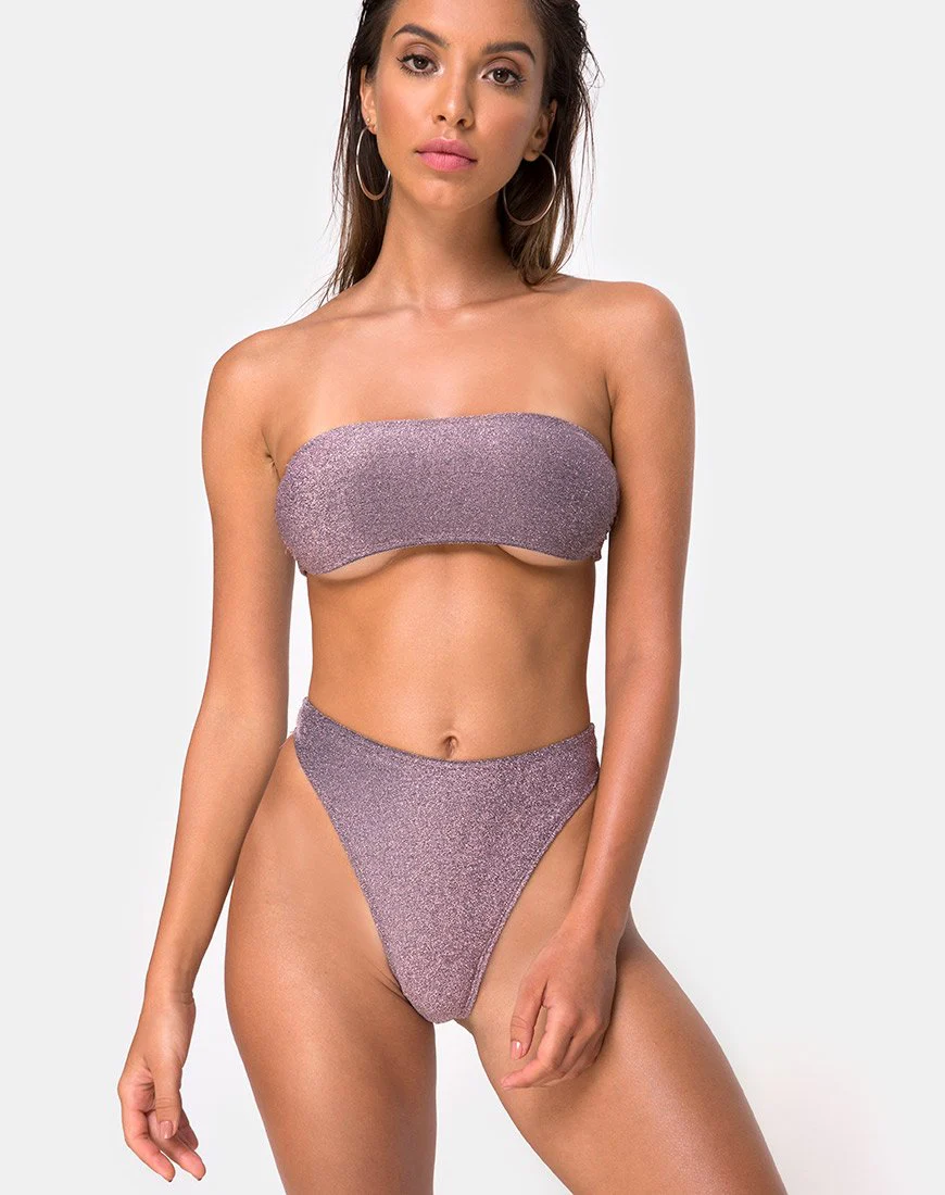 Izarla Bikini-Unterteil mit hoher Taille in Gunmetal Glitter - Image 3