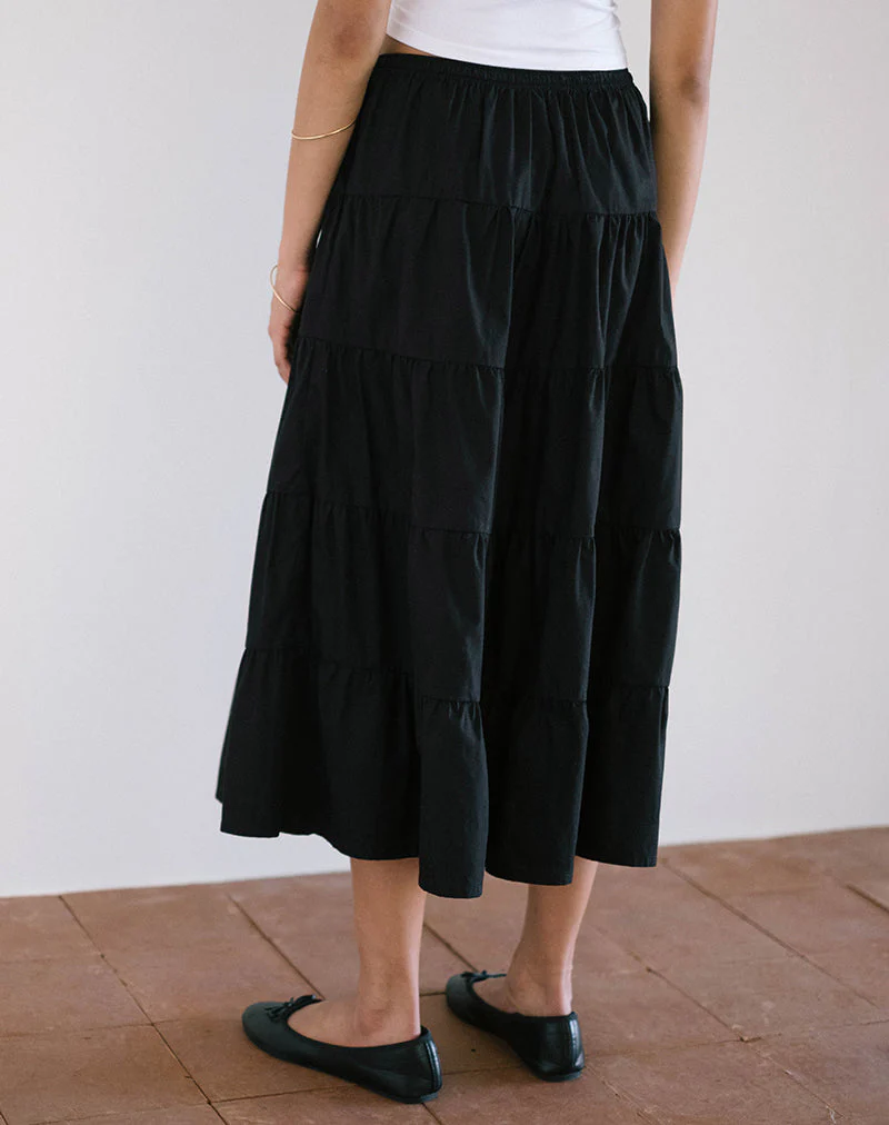 Izumi Gestufter Midirock aus Popeline Schwarz - Image 3