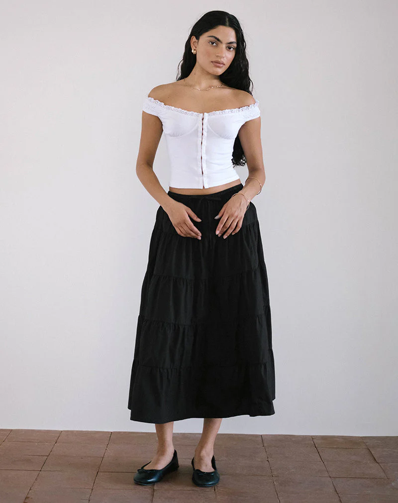 Izumi Gestufter Midirock aus Popeline Schwarz - Image 5