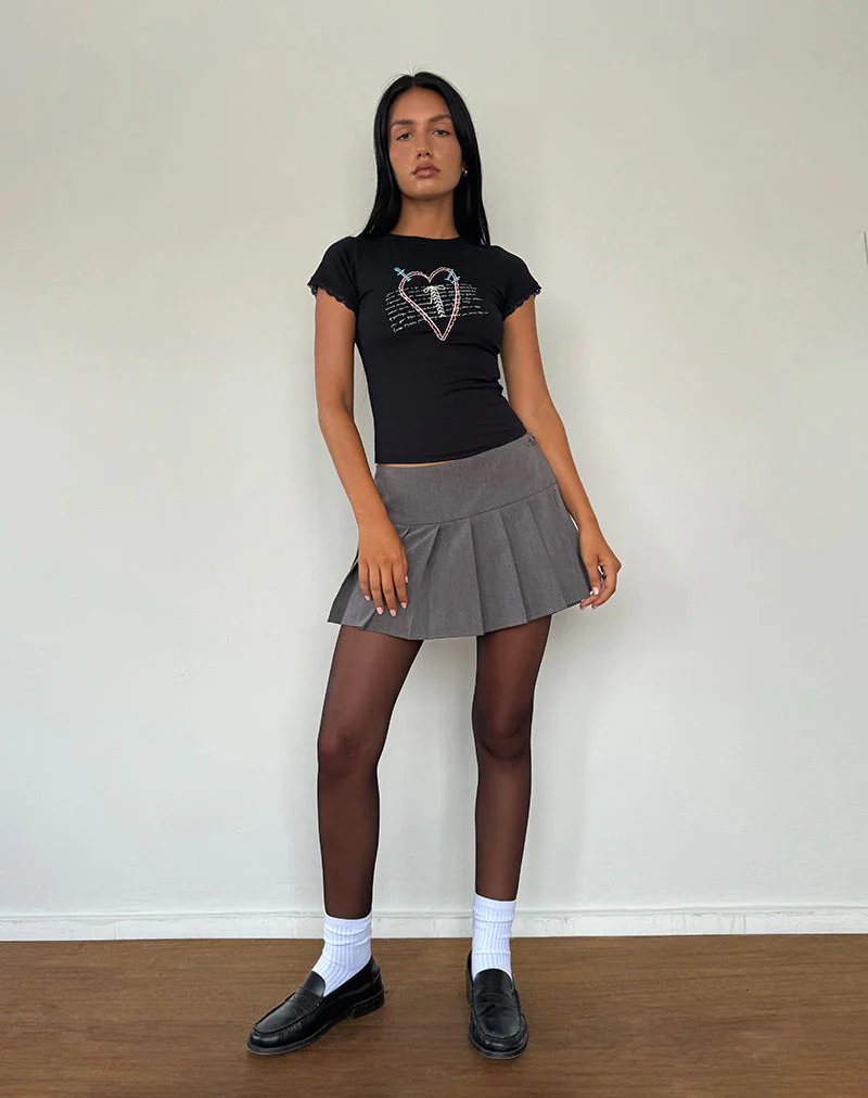 Izzy Lace Trim Tee in Schwarz Lace Up Herzmotiv - Image 3