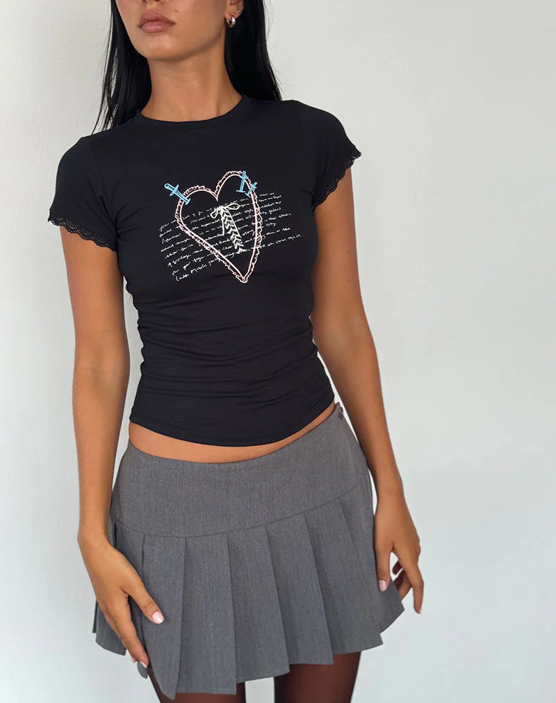 Izzy Lace Trim Tee in Schwarz Lace Up Herzmotiv - Image 5