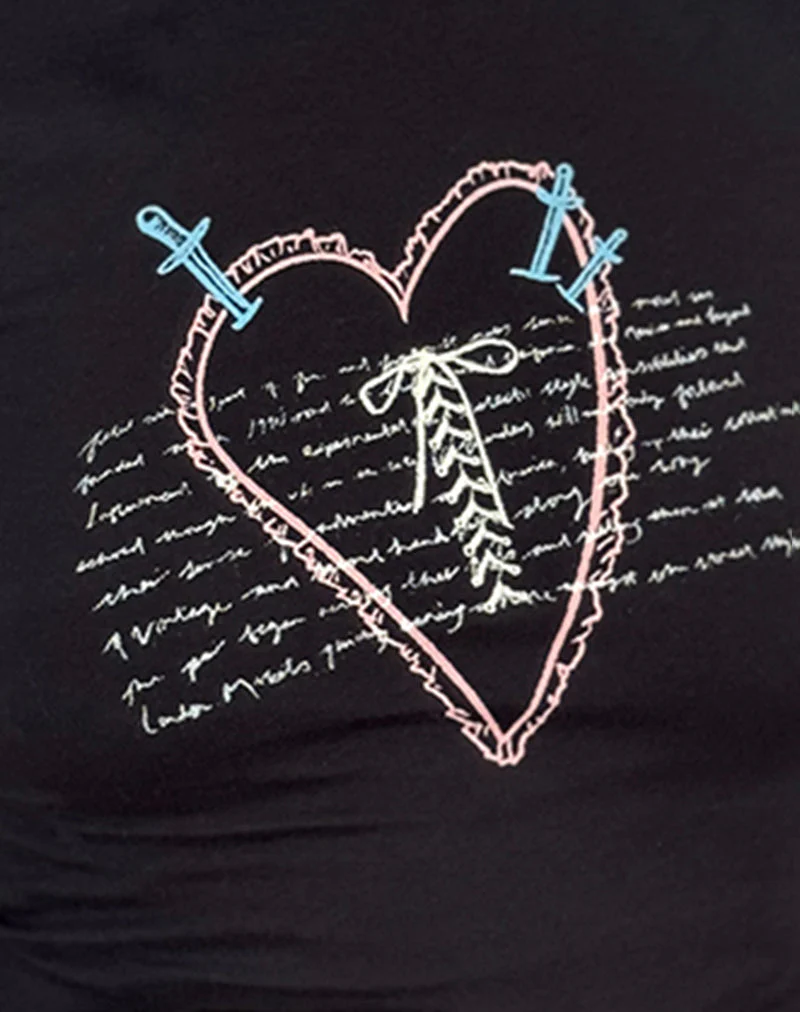 Izzy Lace Trim Tee in Schwarz Lace Up Herzmotiv - Image 6