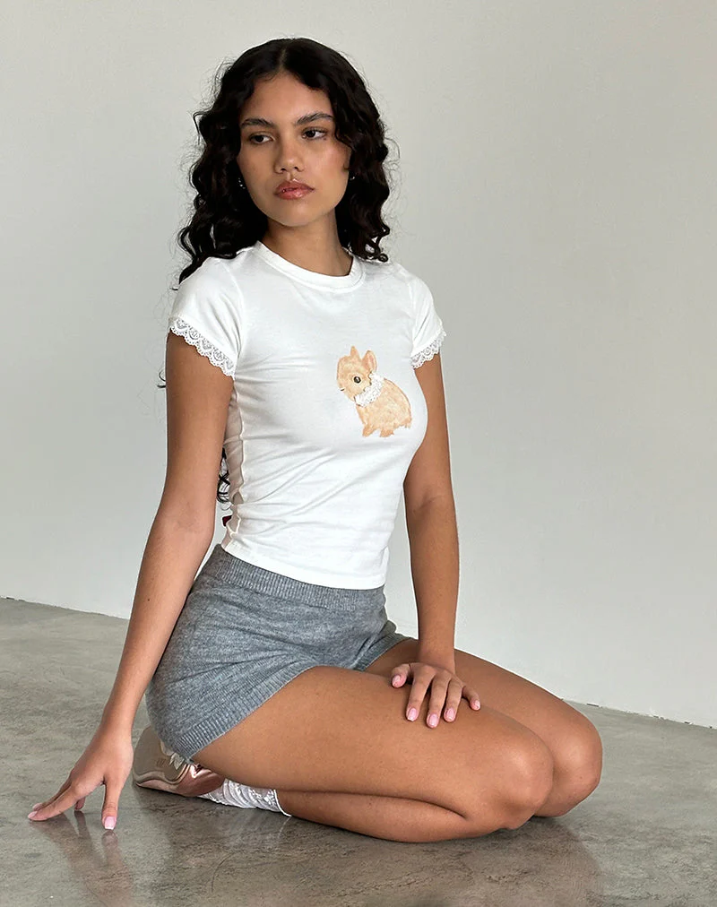 Izzy Baby Tee in Off White mit Kaninchenaufdruck - Image 3