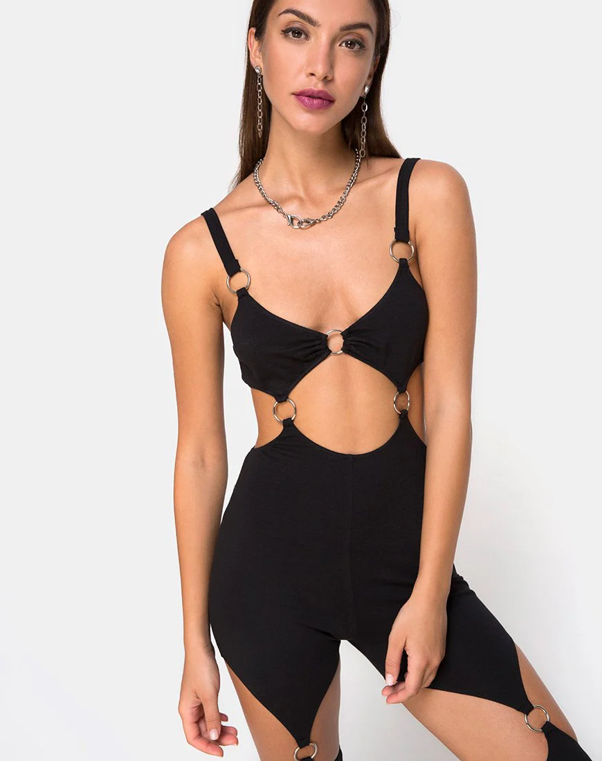 Jaca Cutout Unitard in Schwarz - Image 3
