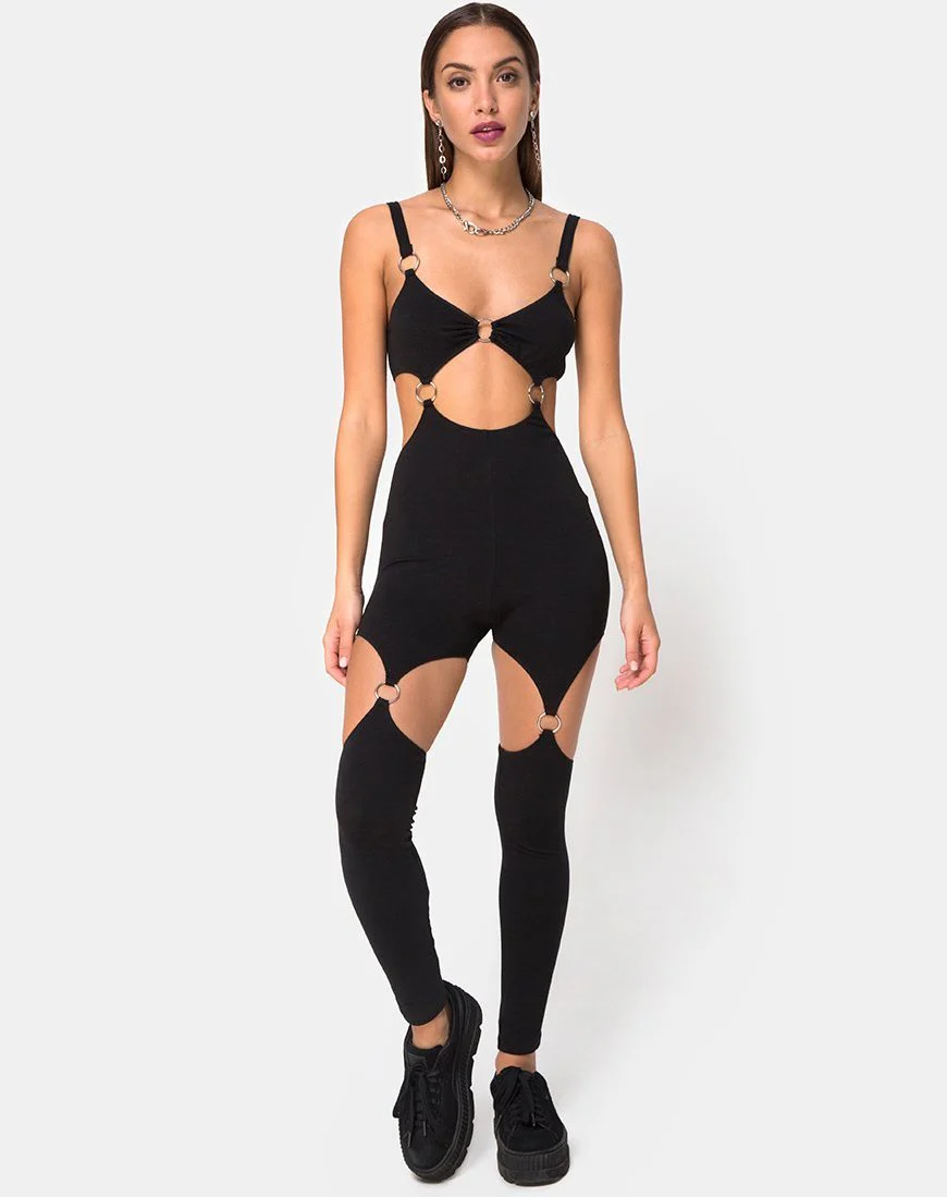 Jaca Cutout Unitard in Schwarz - Image 5