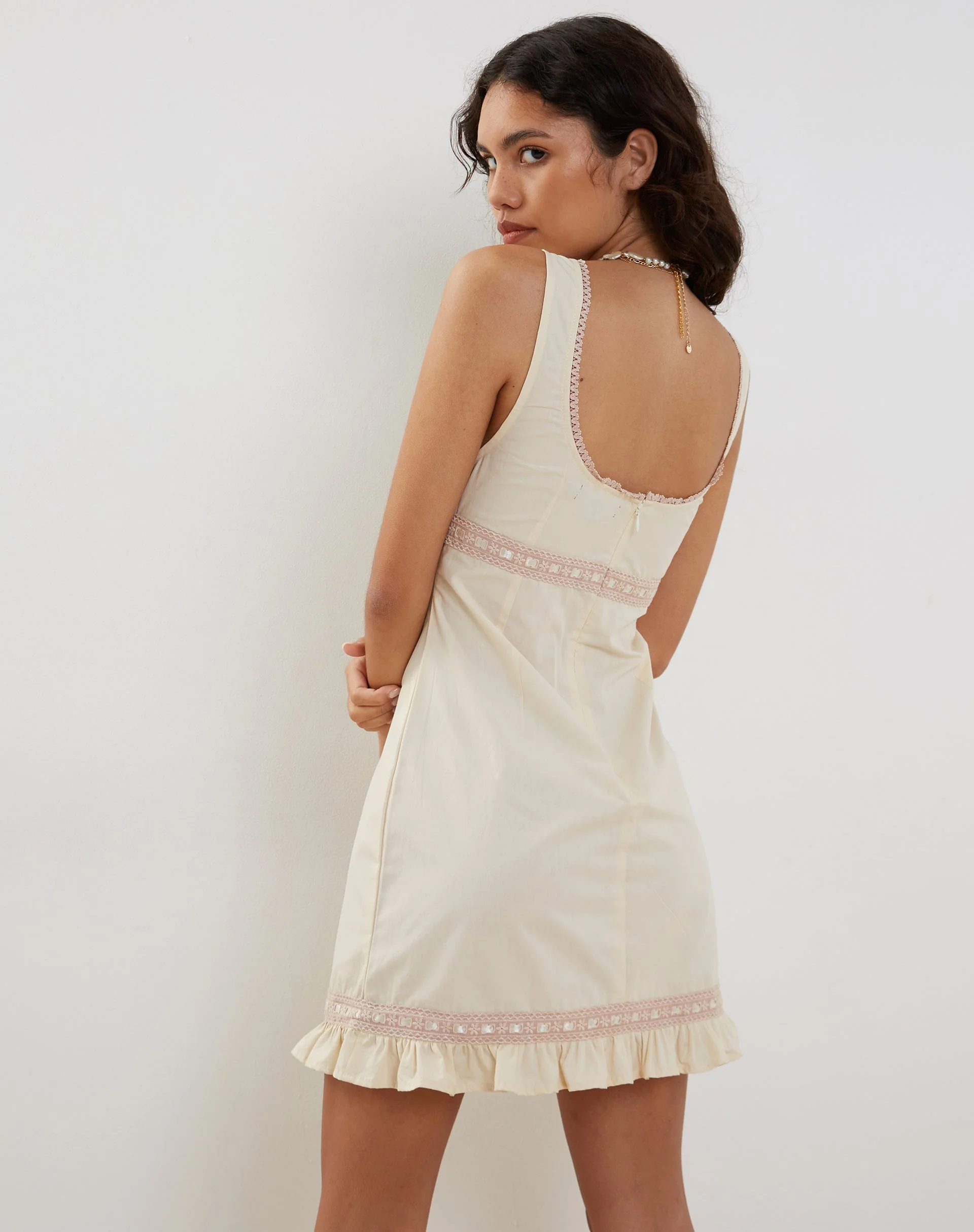 Jacena Minikleid mit Spitzenbesatz in Elfenbein - Image 3
