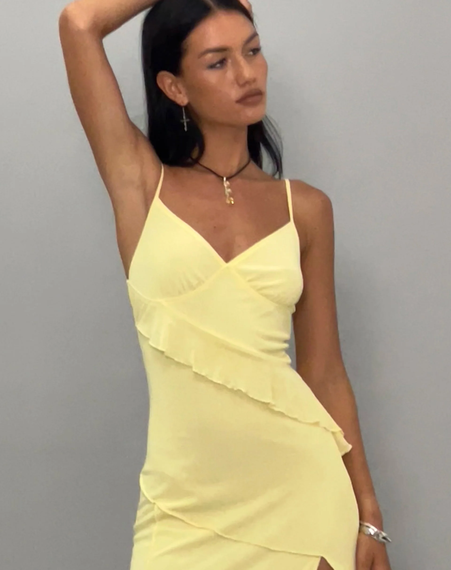 Jacy gerafftes Midikleid aus Mesh Lemon - Image 2