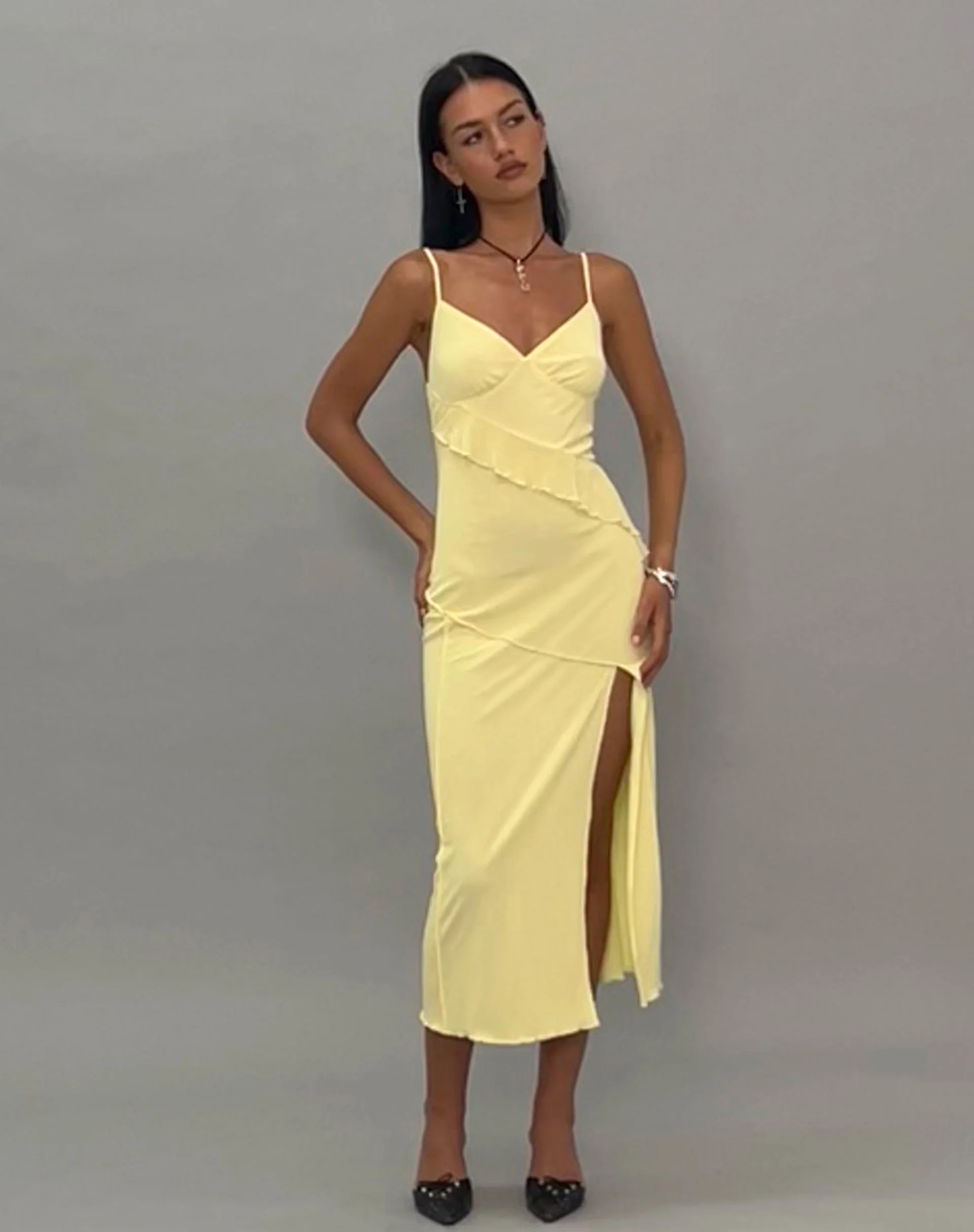 Jacy gerafftes Midikleid aus Mesh Lemon - Image 3