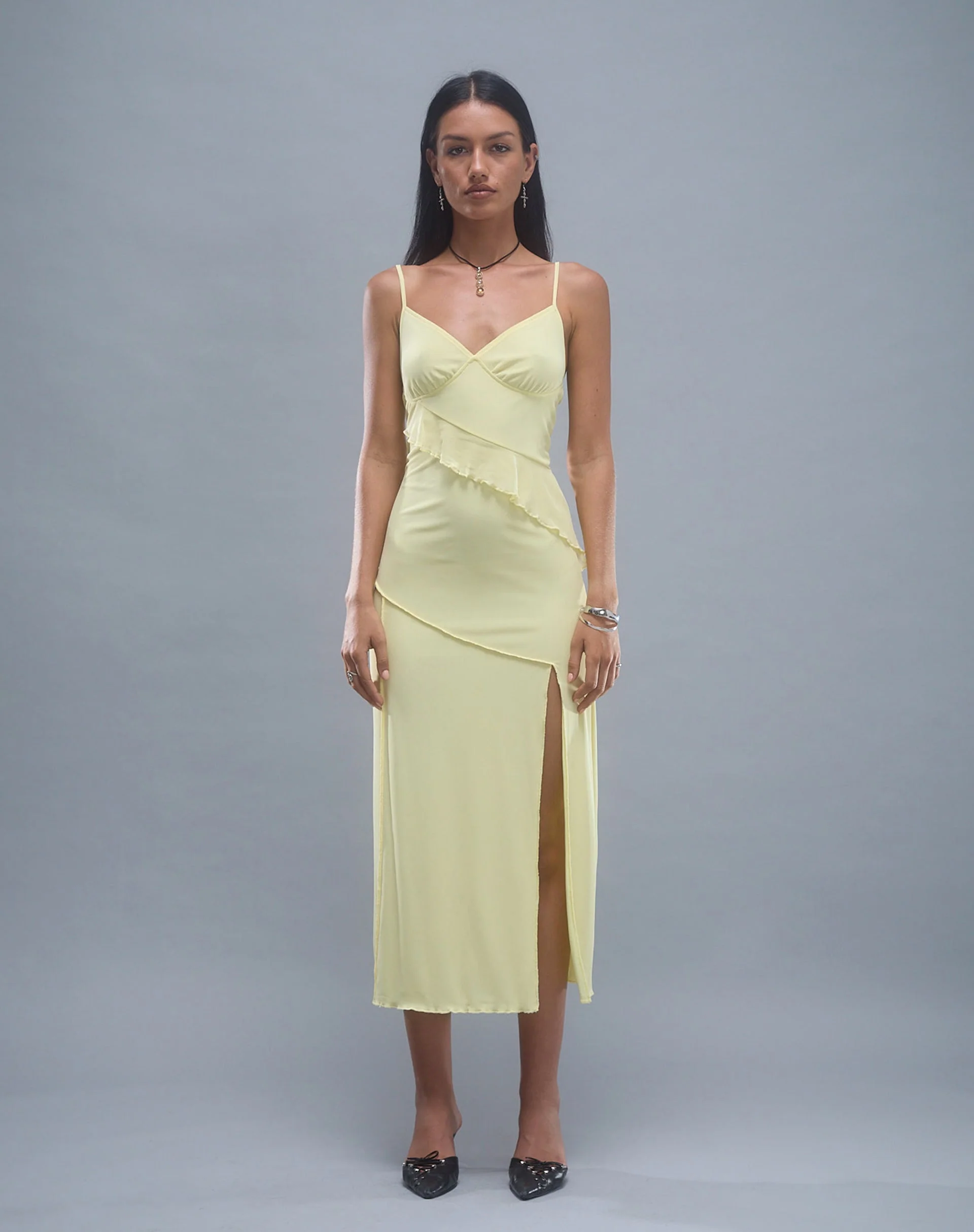 Jacy gerafftes Midikleid aus Mesh Lemon - Image 5