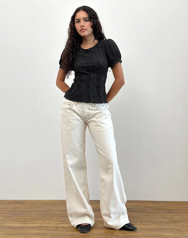 Jaina Top mit Puffärmeln aus strukturiertem Schwarz - Image 2