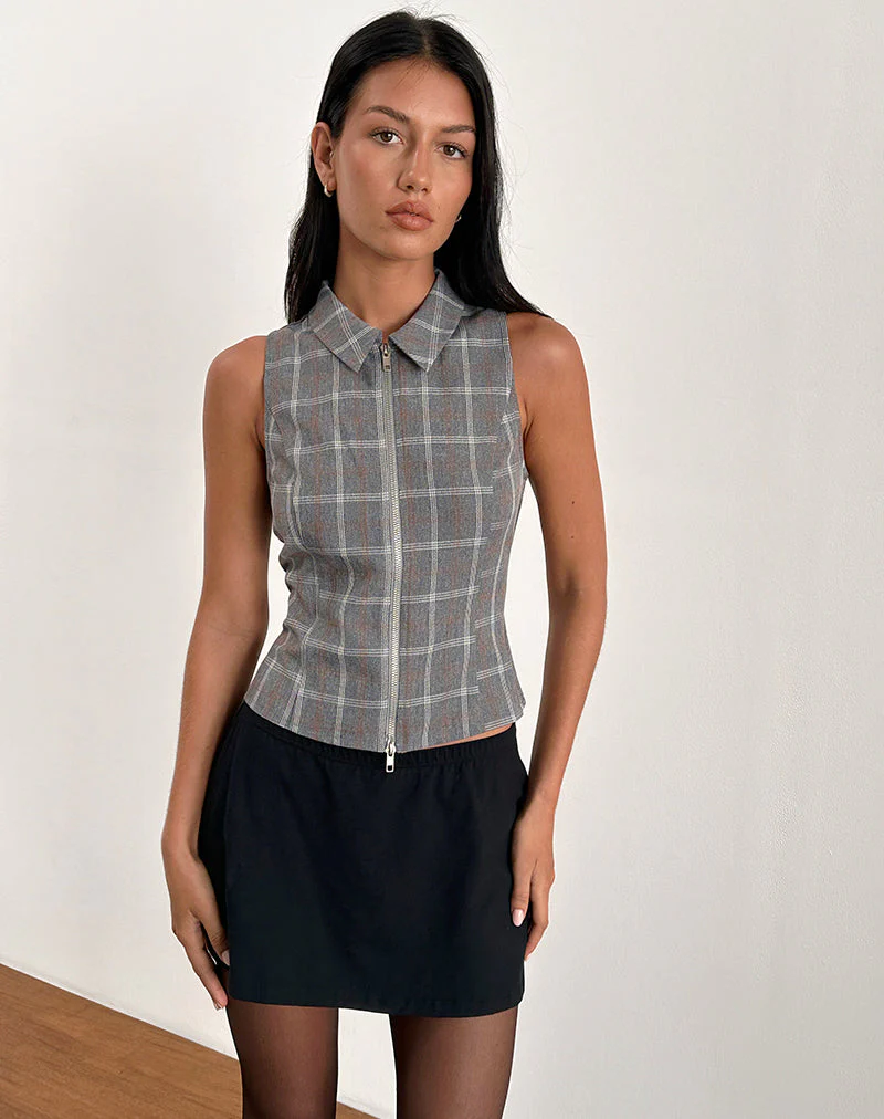 Janae Zip Vest Top in Grau Karo - Image 4