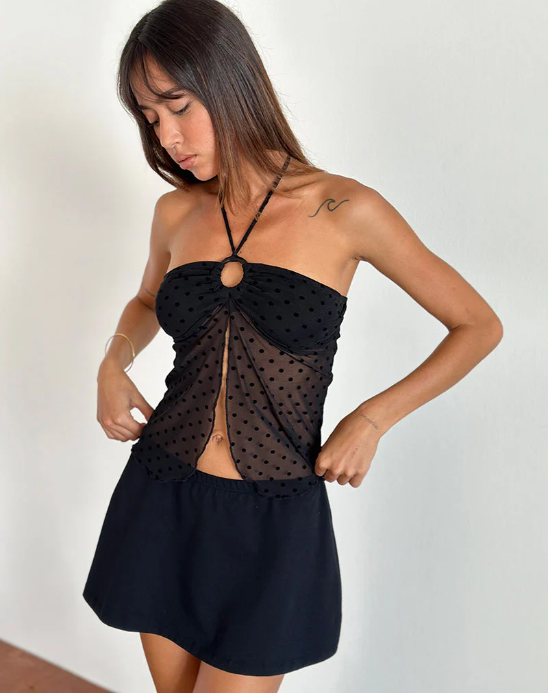 Janar Neckholder-Top aus Basic-Polka-Flock Schwarz - Image 3