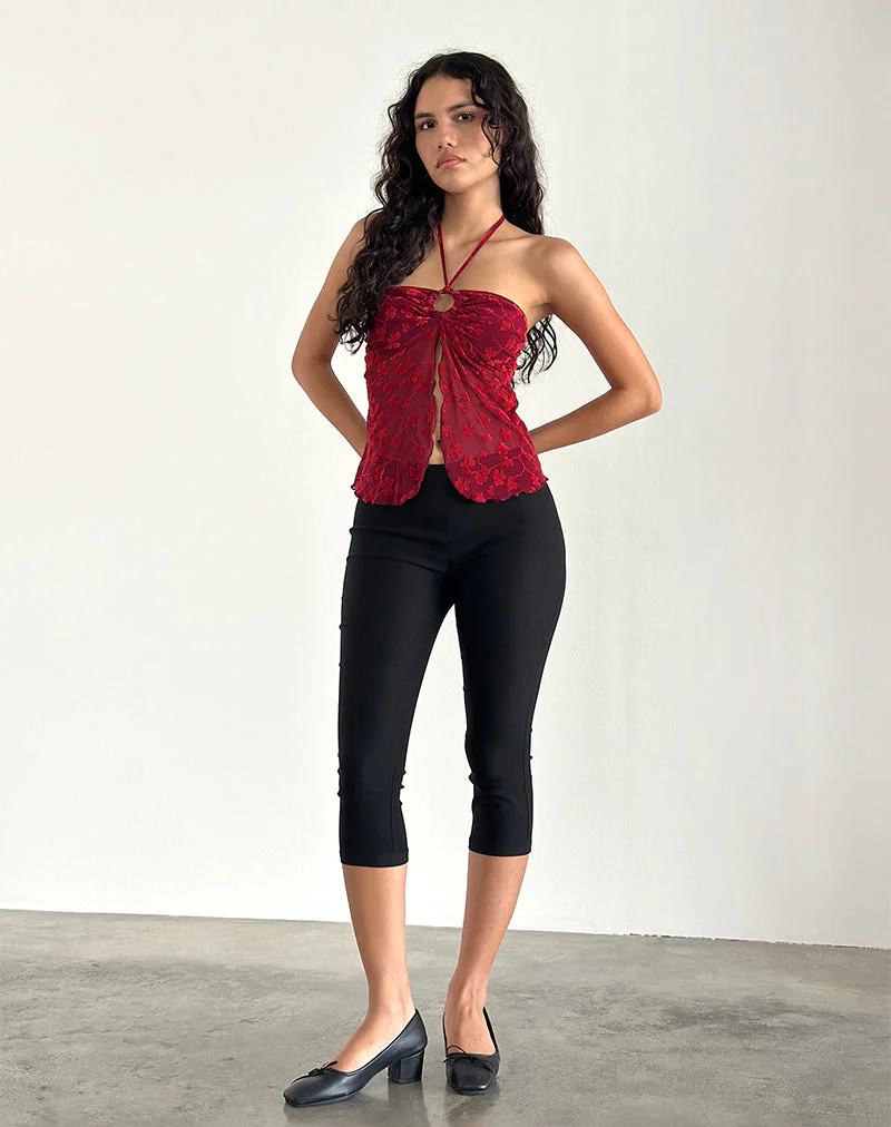 Janar Neckholder-Top in Grunge-Blumenflock Rot - Image 2