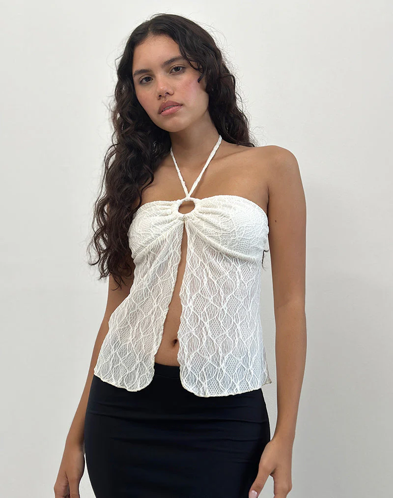 Janar Neckholder-Top in strukturiertem Elfenbein - Image 2