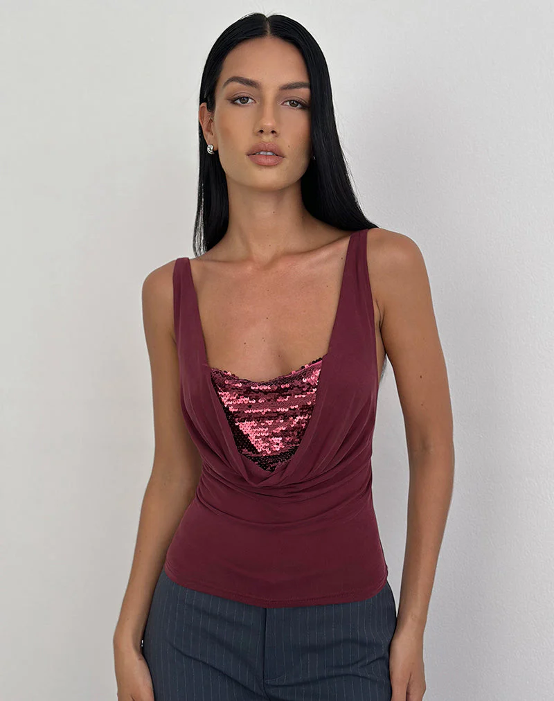 Janice Top aus Pailletten-Jersey Burgundy - Image 4