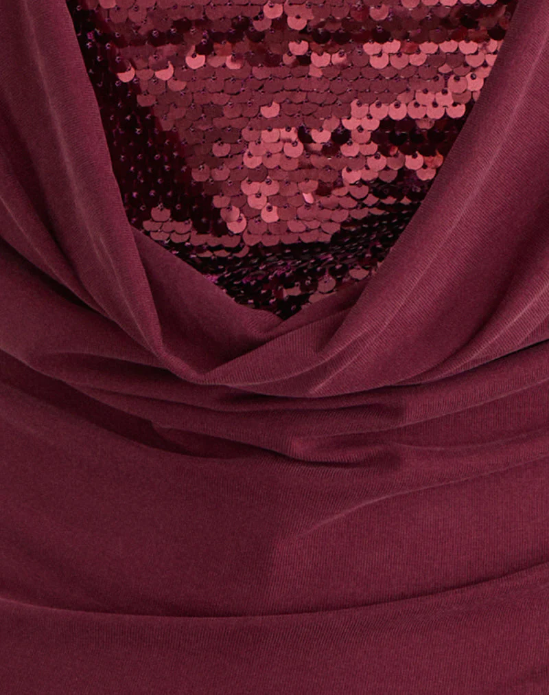 Janice Top aus Pailletten-Jersey Burgundy - Image 6