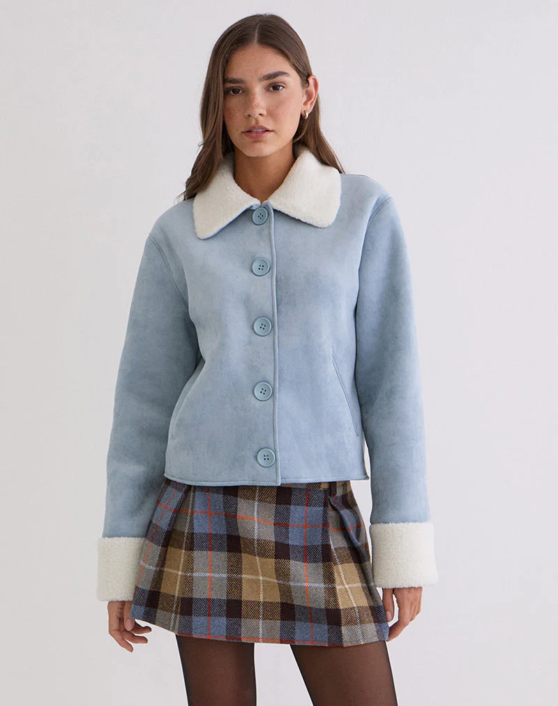 Jano Jacke aus Kunstwildleder in Blau mit Borg - Image 3