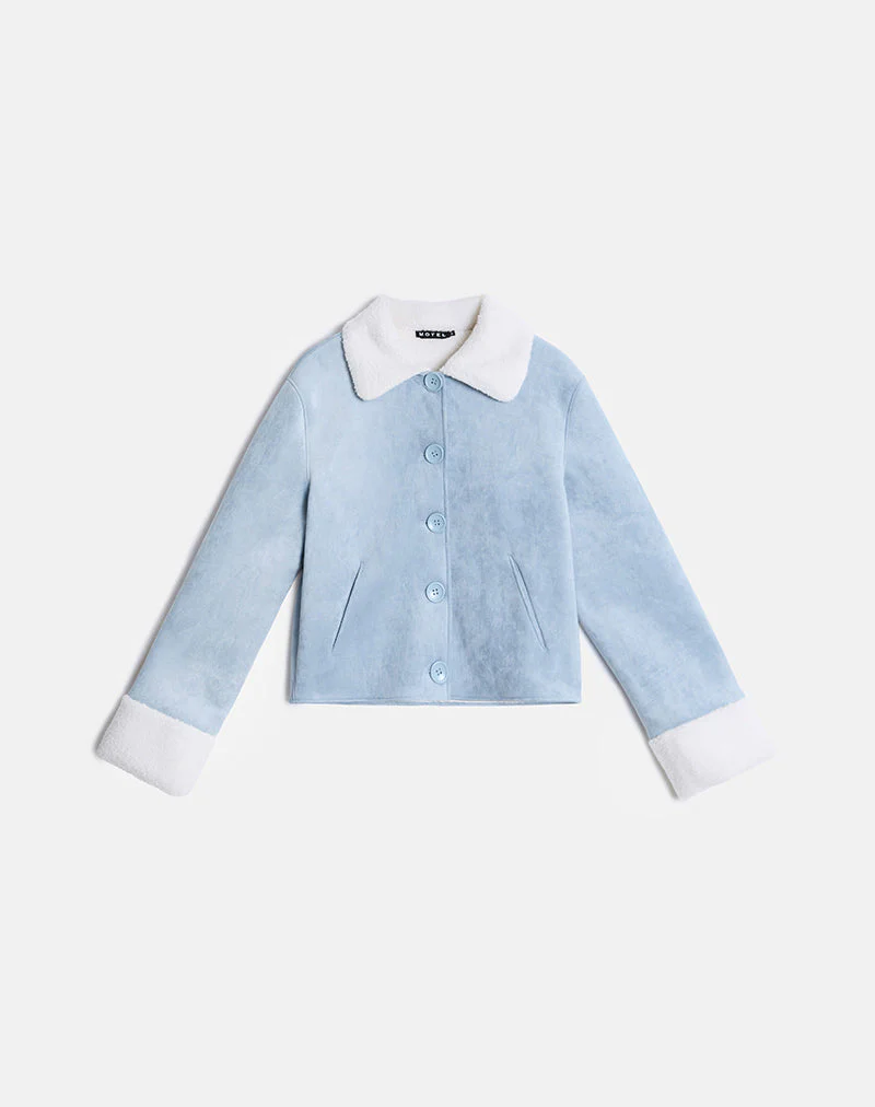Jano Jacke aus Kunstwildleder in Blau mit Borg - Image 4
