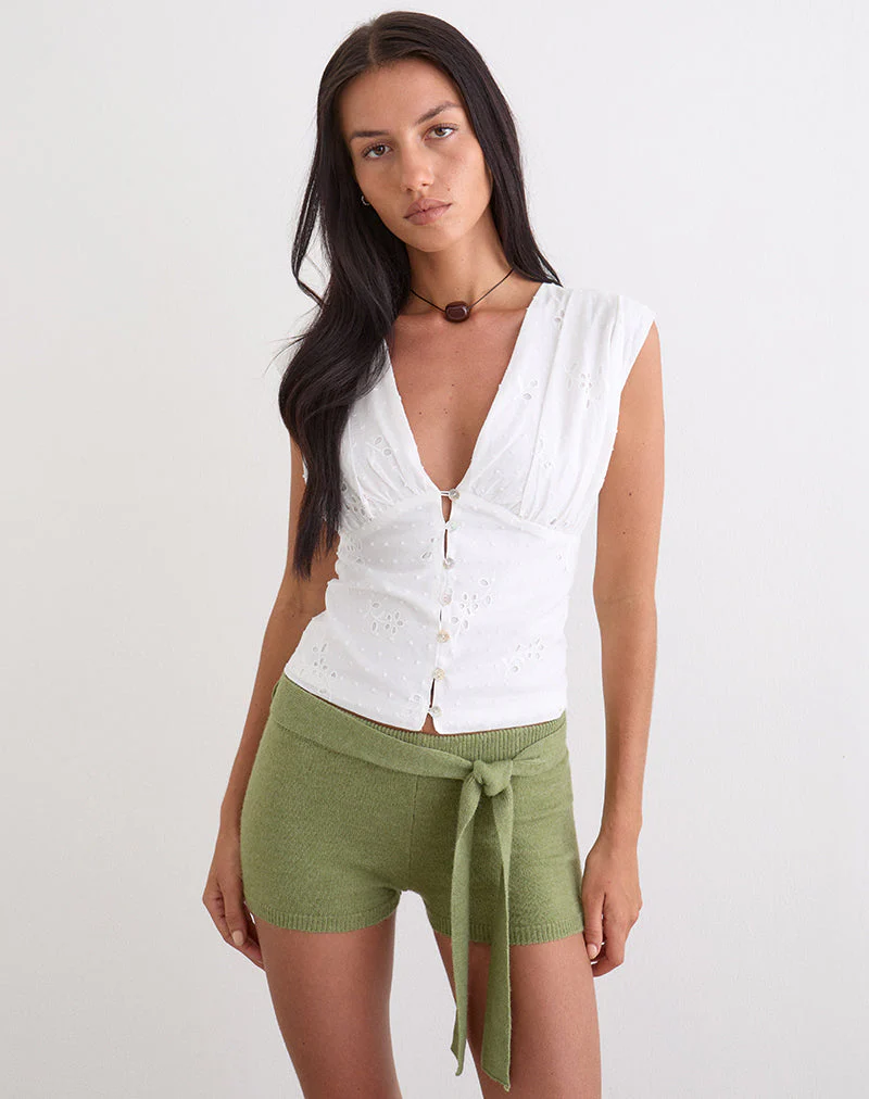 Jarona Hot Pant with Tie Belt in Knit Olive - Image 4