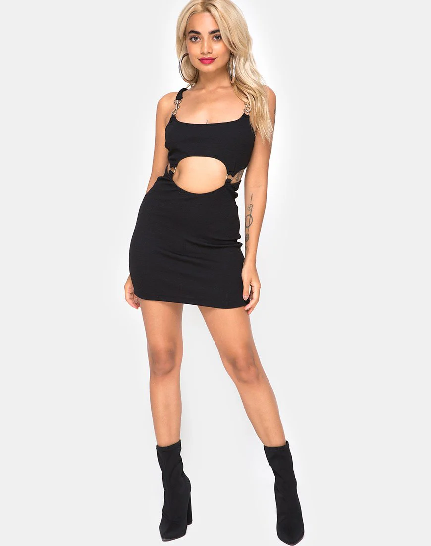 Jasby Bodycon Kleid in Schwarz mit Silberhaken - Image 3