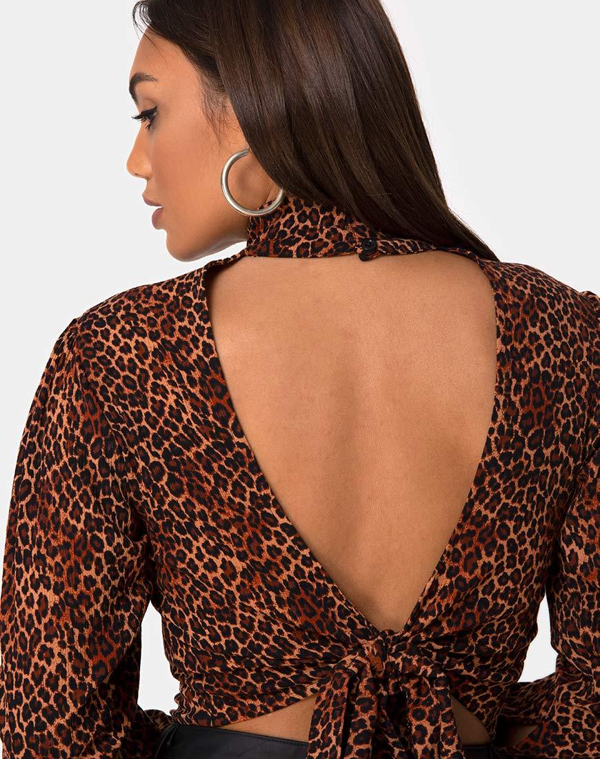 Jasty Crop Top in Crinkle Ditsy Leopard Orange - Image 6
