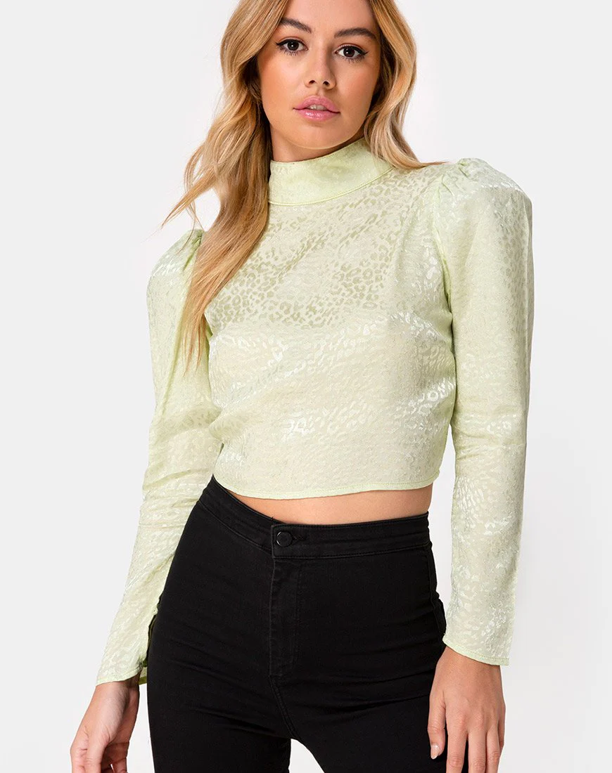 Jasty Crop Top aus Satin Gepard Pistazie - Image 2