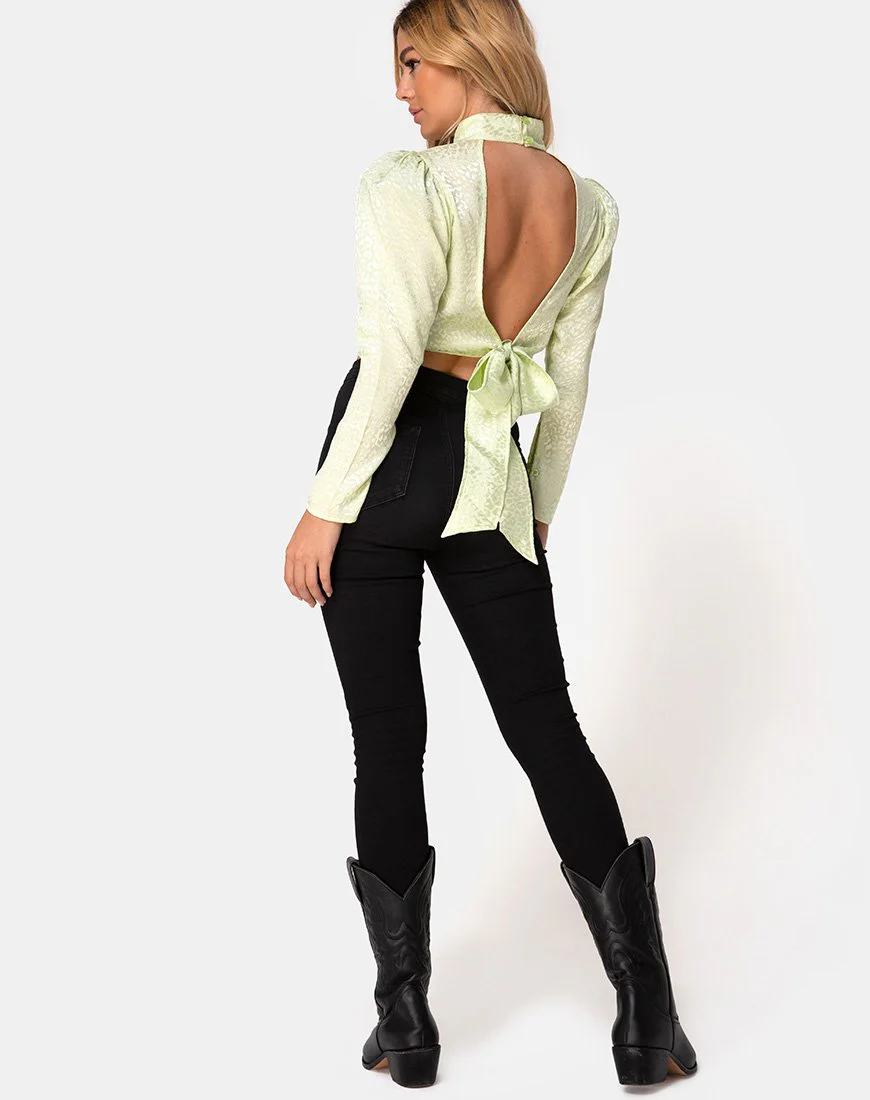 Jasty Crop Top aus Satin Gepard Pistazie - Image 4
