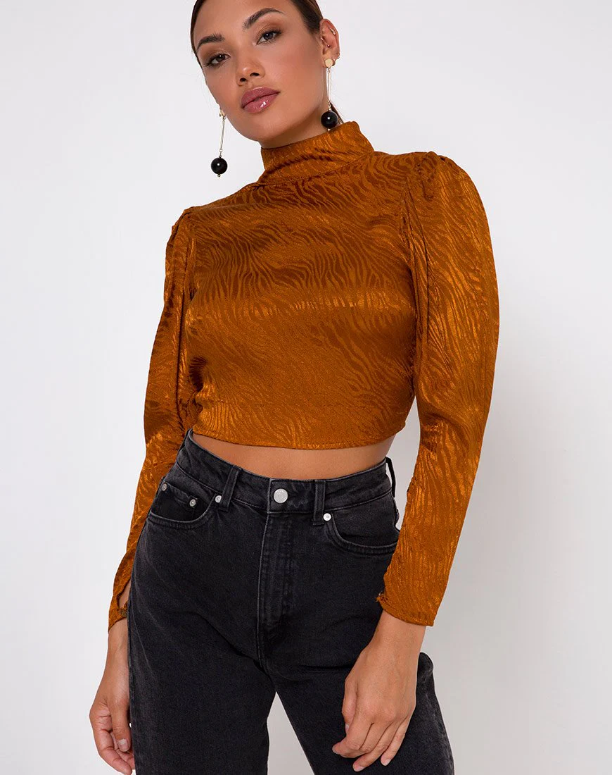 Jasty Crop Top aus Satin Zebra Golden Coral - Image 2