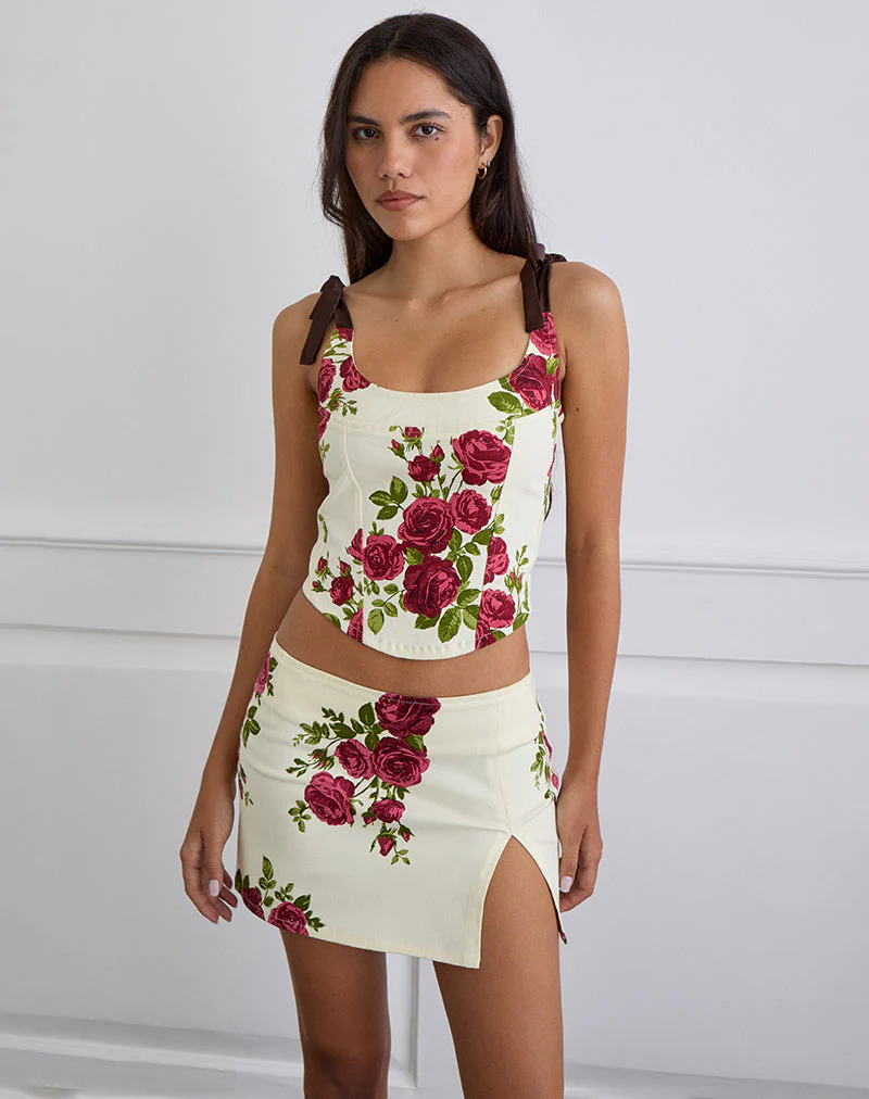 Jatmi Korsett Top in Bouquet Roses Creme