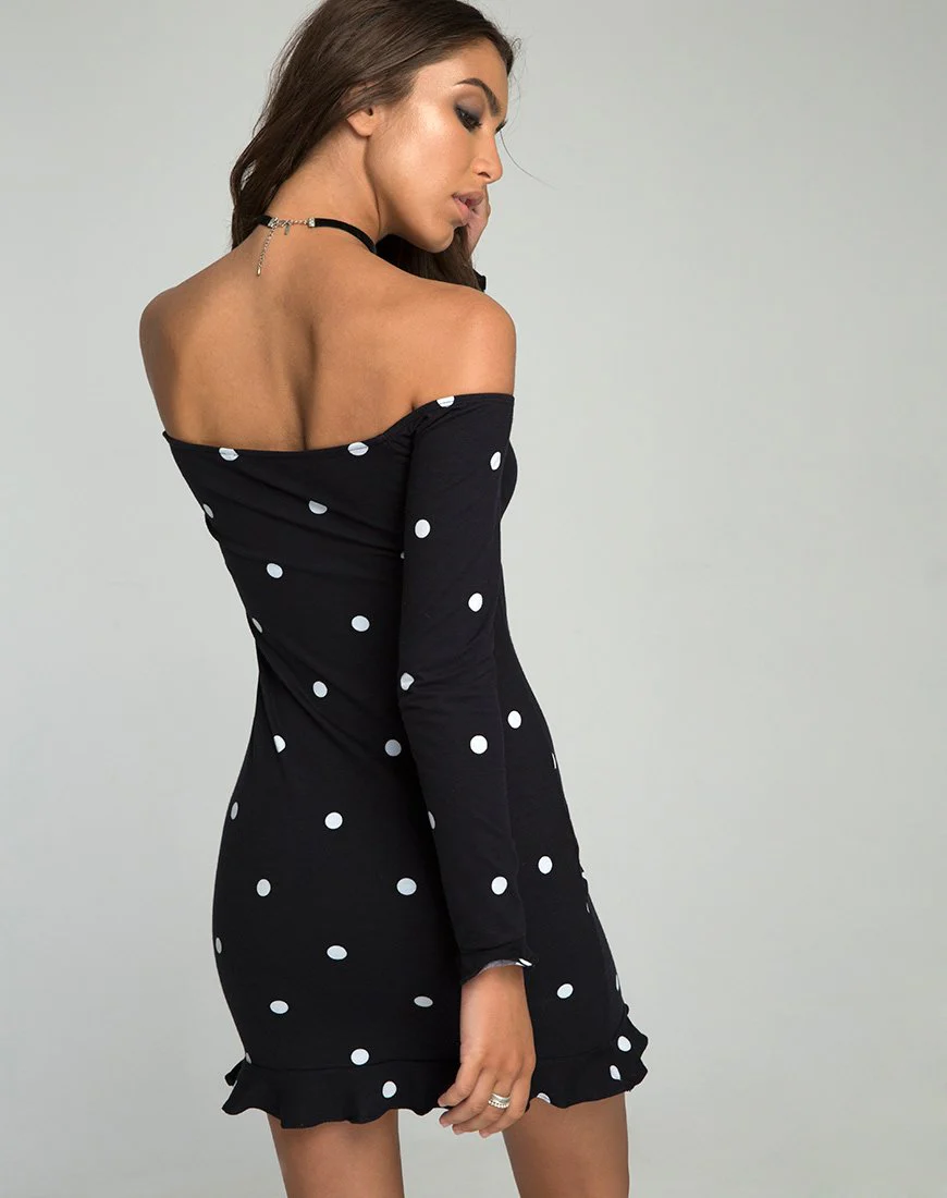 Jazzie Schulterfreies Kleid mit Polkadot in Schwarz und Weiß - Image 2