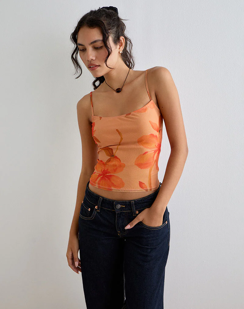 Jefita Cami Top in Aquarell Hibiskus Orange - Image 4