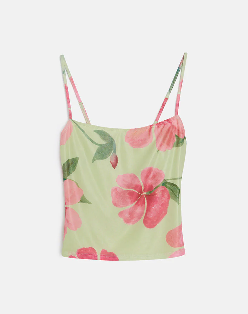 Jefita Cami Top in Aquarell Hibiskus Gelb