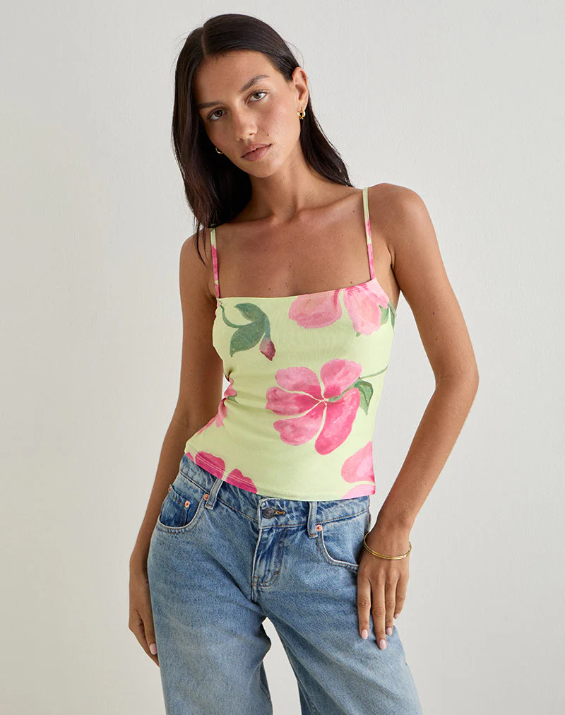 Jefita Cami Top in Aquarell Hibiskus Gelb - Image 4