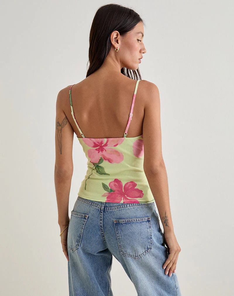 Jefita Cami Top in Aquarell Hibiskus Gelb - Image 5
