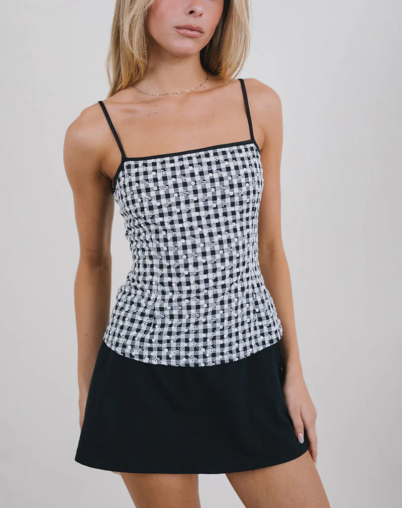 Jeiha Cami Top mit Blumengingham Schwarz - Image 2