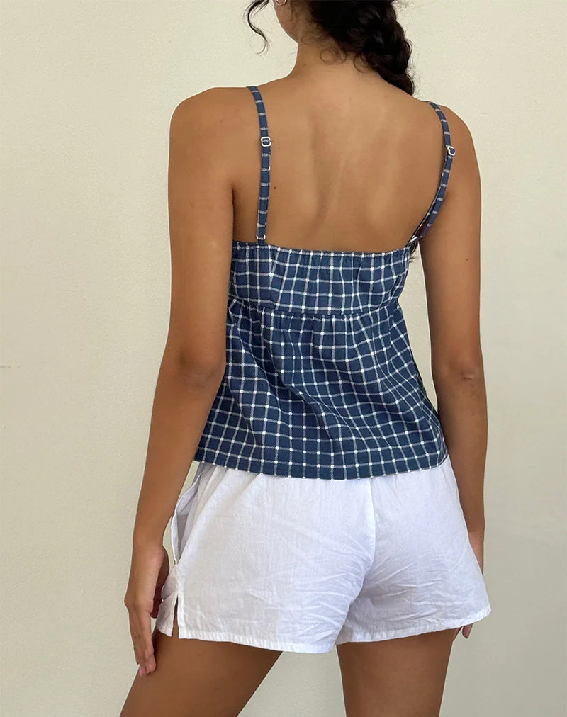 Jeju Top aus Tartan-Popeline in Marineblau - Image 2