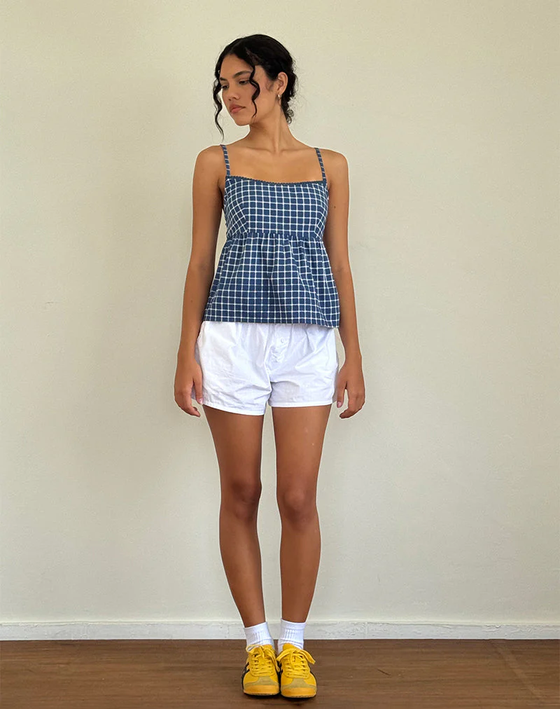 Jeju Top aus Tartan-Popeline in Marineblau - Image 3